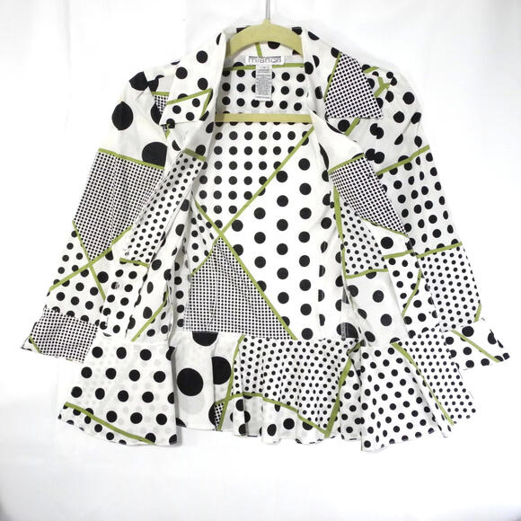 Mishka Art To wear Polka Dot Top Sz S Peplum Front Button Blouse Black &‎ White - Picture 3 of 11